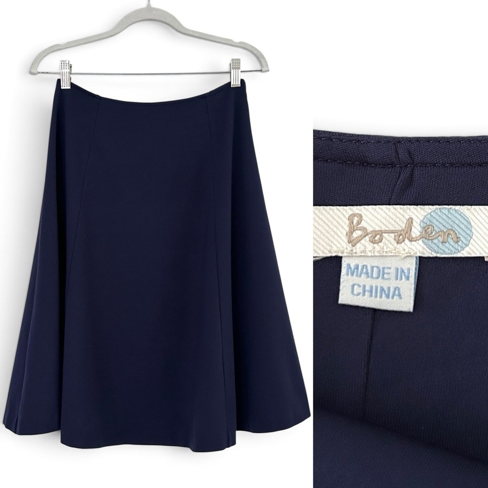 Boden Women 8L Blue 8 Long Side Zip A-Line Flare Lined Cotton Ponte Fabric Skirt
